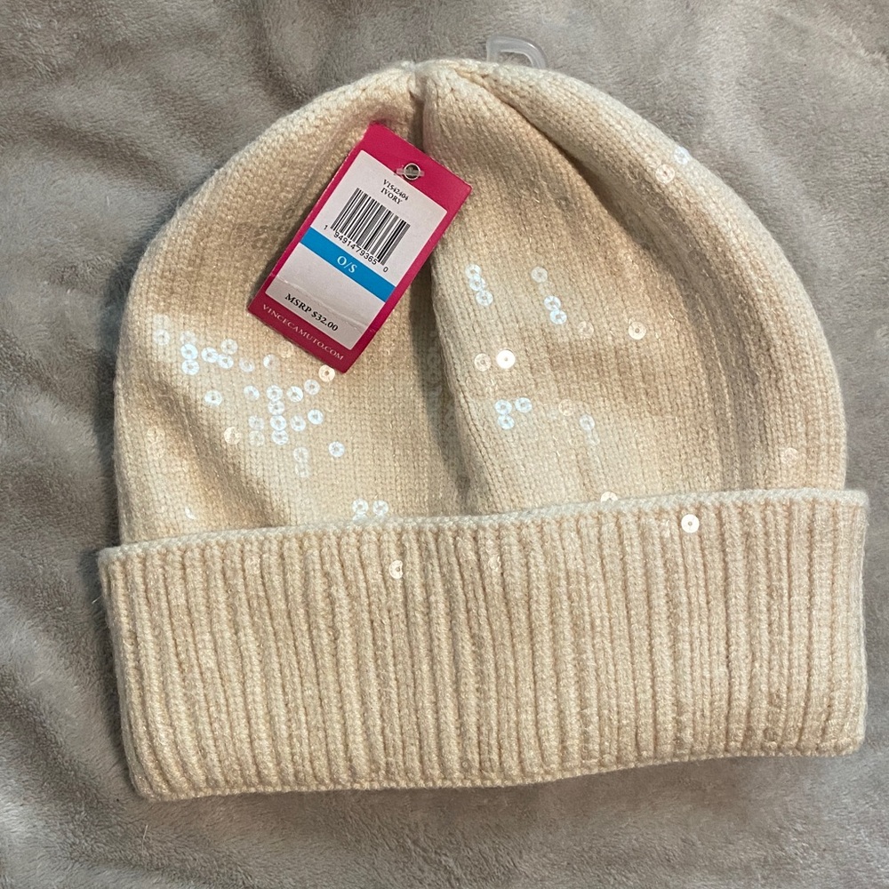 Vince Camuto Cream Sequin Beanie